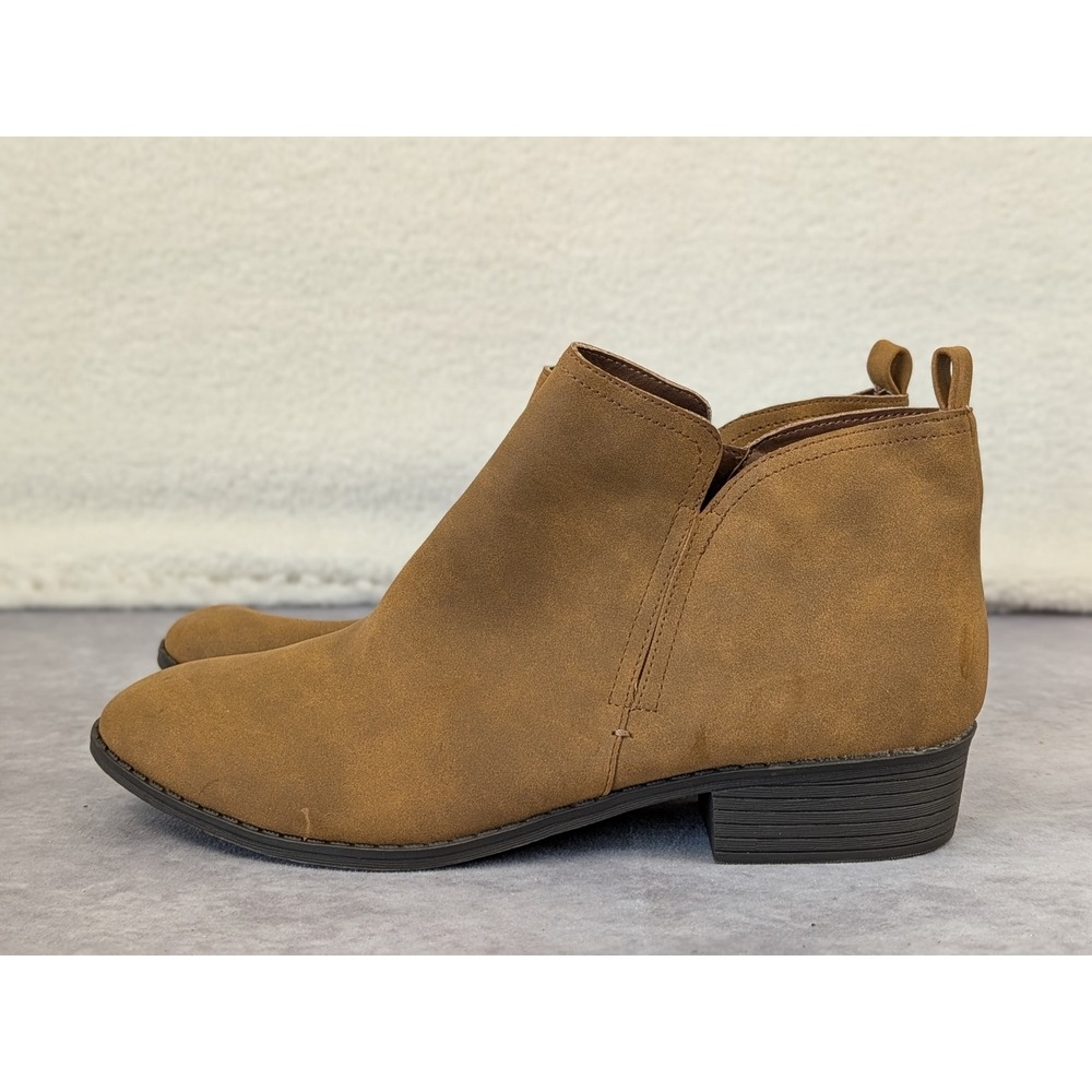 Sun + Stone Womens Tan‎ Faux Suede Ankle Boots Side Zip Low Block Heel Size 12